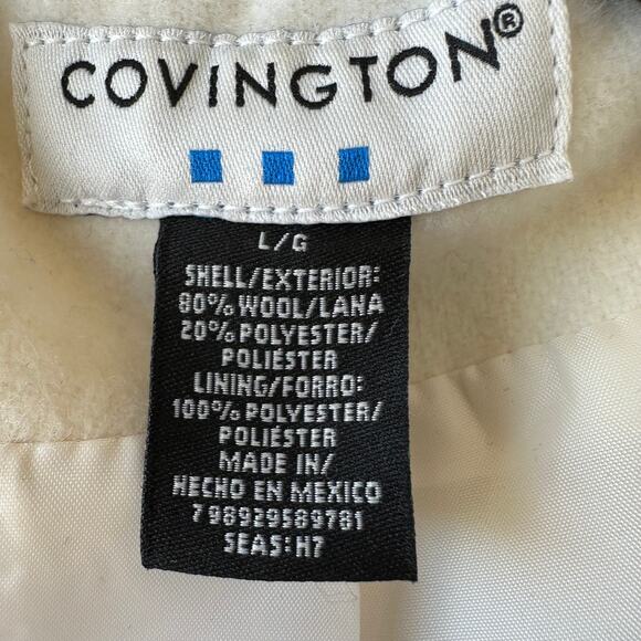 Covington Cream Wool Blend Hooded Peacoat L Winter White Classic Double Breasted - Picture 5 of 6